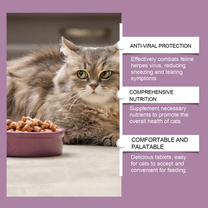 L-Lysine Cat Health Tablets- Immune Support for Feline Herpes & Respiratory Care, Calcium Absorption Aid