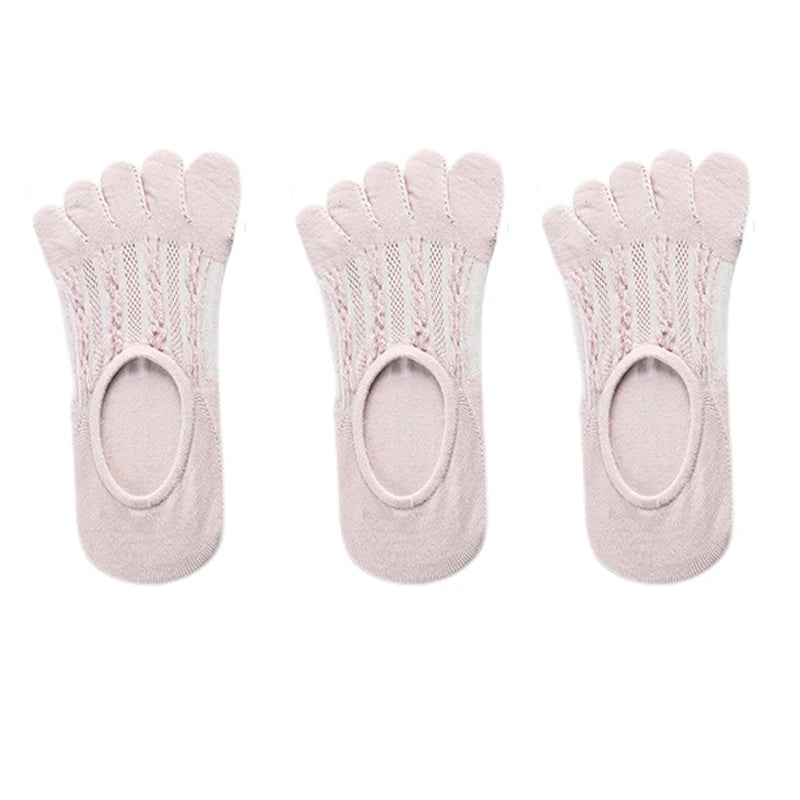 3Pairs Women's Socks Fashion Cotton Breathable Invisible Ankle Short Boat Socks Open Toe Sweat-absorbing Elasticity Ladies Sox