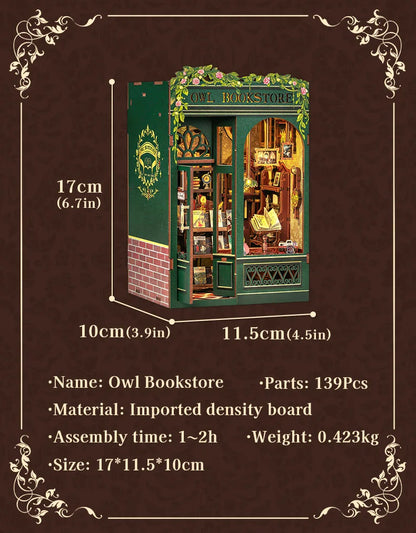 CUTEBEE DIY 書角套件微型玩具屋搭配淺色木質書架外掛復古書角裝飾可作為禮物書店系列