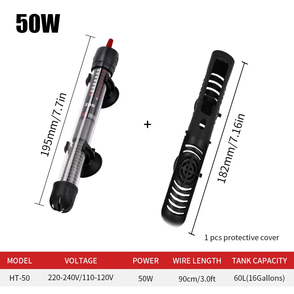 110v-220v Adjustable Temperature Thermostat Heater Rod 25W/ 50W/ 100W/ 200W/ 300W Submersible Aquarium Fish Tank Water Heat