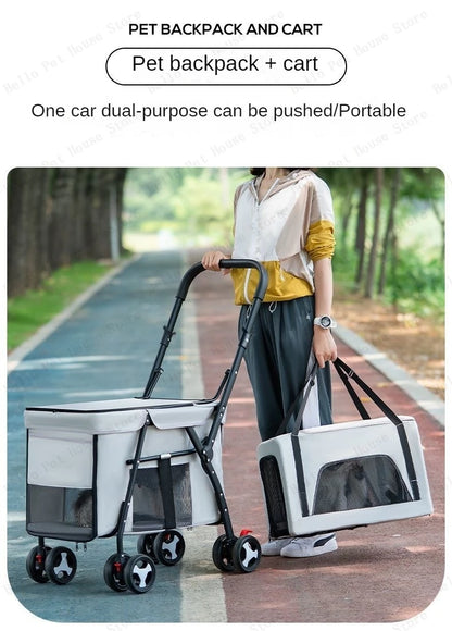 Multifunctional Double-layer Pet Stroller Lightweight and Foldable Travel cat Stroller Detachable Pet Handbag Pet Supplies