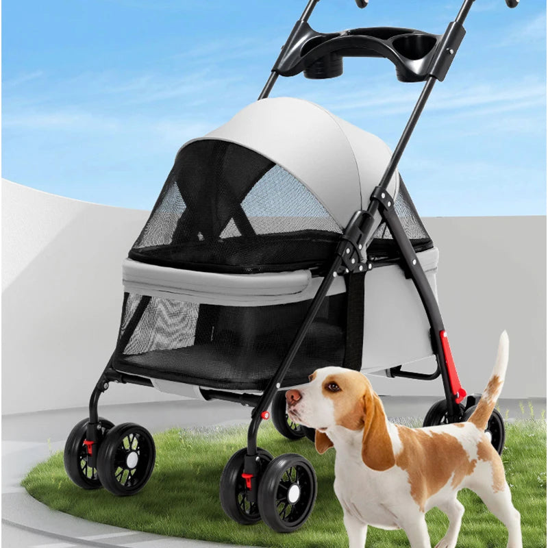 Outdoor Luxury Foldable Portable Pet Carrier 4 Wheels Trolley Travel Carriage Cat Dog Pet Stroller