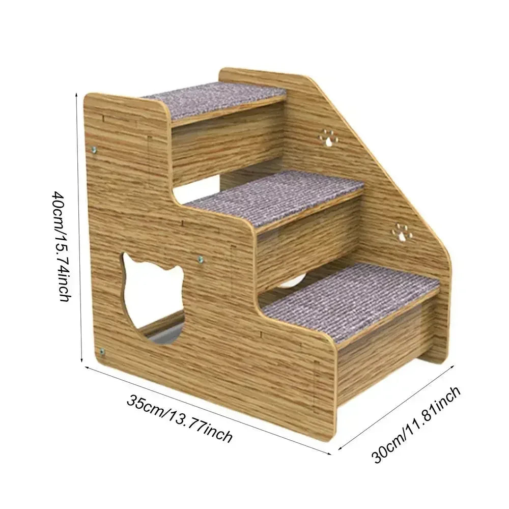 3-Tier Wooden Pet Steps with Non-Slip Surface, Perfect for Small Dogs & Cats to Access Couches and Beds Safely