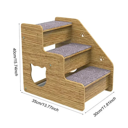 3-Tier Wooden Pet Steps with Non-Slip Surface, Perfect for Small Dogs & Cats to Access Couches and Beds Safely