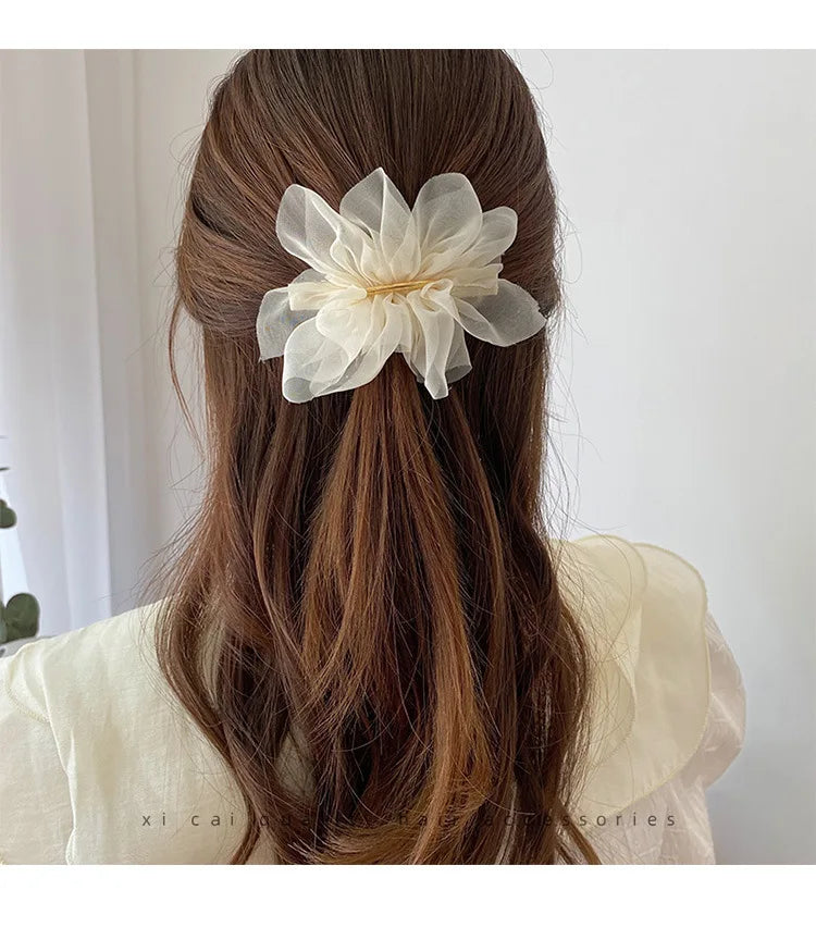Fashionable Feminine Chiffon Hairpins Super Fairy Girls High Ponytail Spring Clips Spring Summer Duckbill Clips Hair Accessories