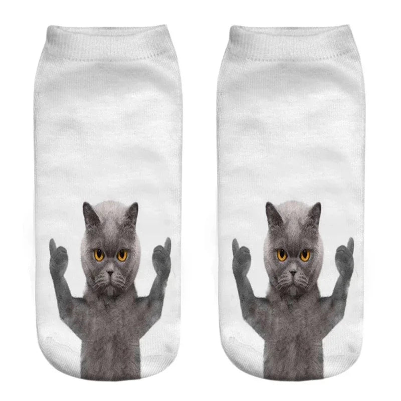 New 3D Print Funny Cute Cartoon Kitten Unisex Creative Colorful Multiple Cat Face Happy Low Ankle Socks For Women Dropship