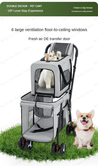 Multifunctional Double-layer Pet Stroller Lightweight and Foldable Travel cat Stroller Detachable Pet Handbag Pet Supplies