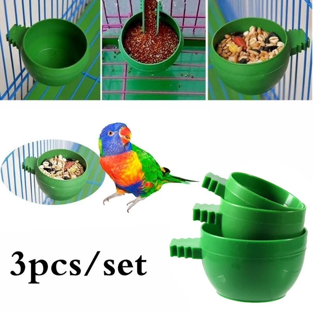 3 Pcs/set Mini Bird Parrot Food Water Bowl Feeder Plastic Pigeons Birds Cage Sand Cup Feeding Holder