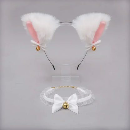 Cat Ear Bow Headband Necklace Cat Claw Gloves Cosplay Plush Bell Hairband Women Girl Masquerade Party Headwear Hair Accessories