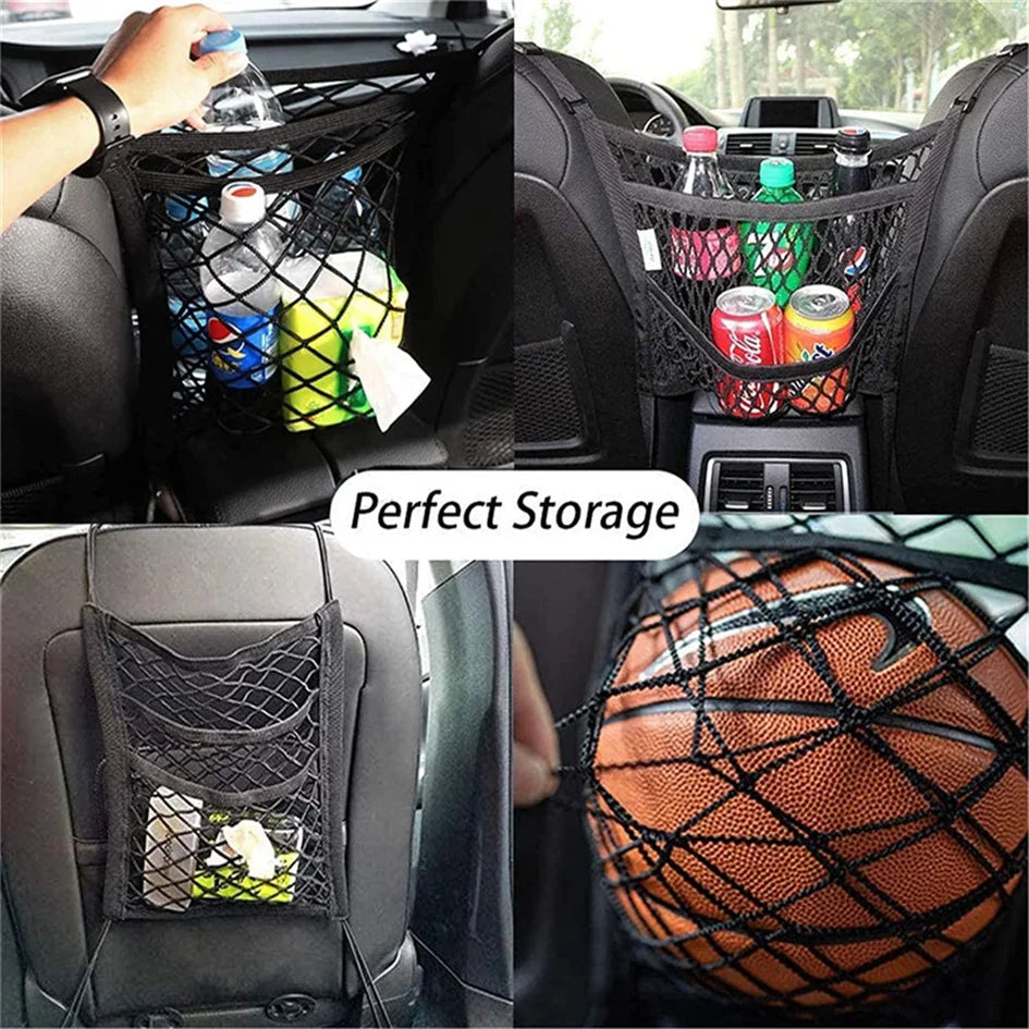 Dog Car Net Barrier Pet Travel Safety Barrier Car Carrier Rear Seat Fence Anti-collision for Child and Pets with Storage Bag