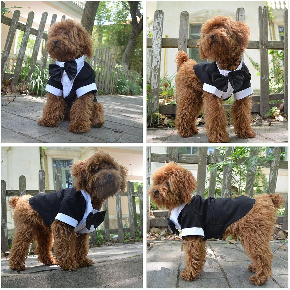 Dog Tuxedo Formal Dog Clothes Shirt Costume Wedding Attire Party Bow Tie Suit for Dogs Cat Outfit Birthday Christmas Pet Costume