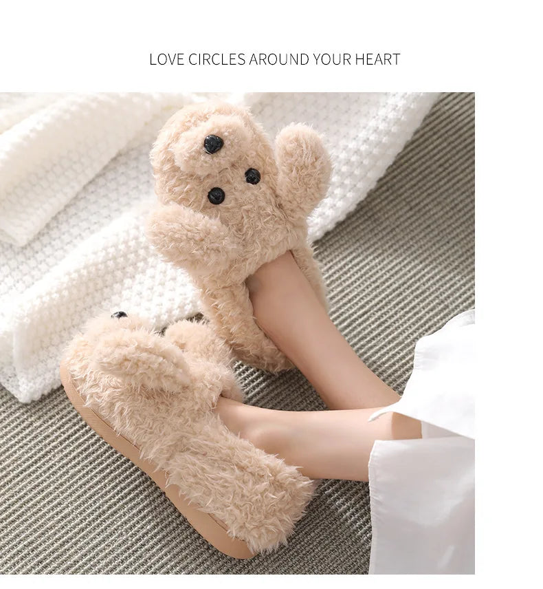 Pallene Short Fur Slippers For Women 2023 Winter Warm Furry Cozy Cotton Shoes For Home Indoor Cute Dog Couples Antiskid Slippers