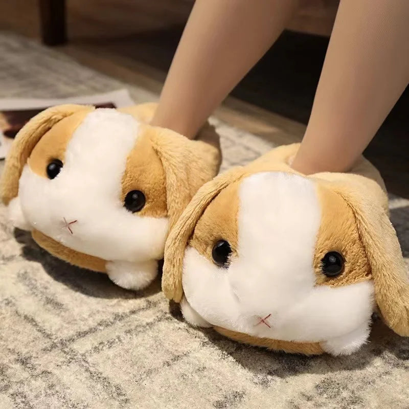 7 Colors Cute Cartoon Animal Plush Slippers Husky Dog Hamster Rabbit Bunny Soft Stuffed Shoes Warm Winter Indoor Slides