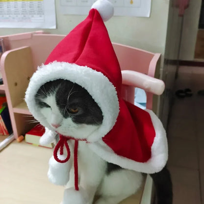 Xmas Cat Cloak Costume Santa Cosplay Funny Transformed Cat/dog Pet Christmas Cape Dress Up Clothes Red Scarf Cloak Props Decor