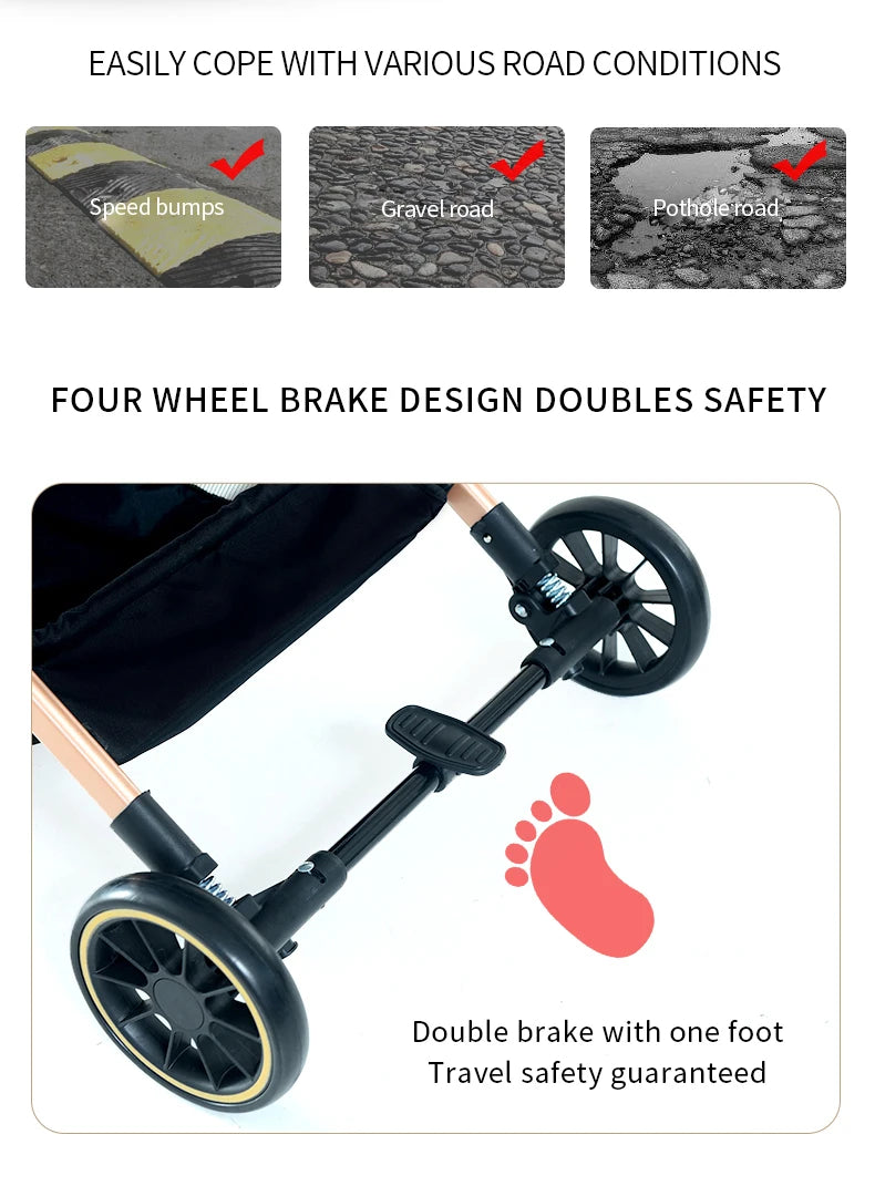 4 in 1 Pet Stroller, Folding Light weight Cat &Dog Stroller with Detachable Carrier, 180° Reversible Canopy, All Terrain 4-Wheel