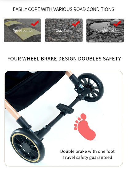 4 in 1 Pet Stroller, Folding Light weight Cat &Dog Stroller with Detachable Carrier, 180° Reversible Canopy, All Terrain 4-Wheel