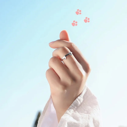 2pcs Y2K Cute Cat Paw Print Ring Women Girls Adjustable Cat Ears Paw Animal Finger Ring Couple Cartoon Little  Gift Jewelry