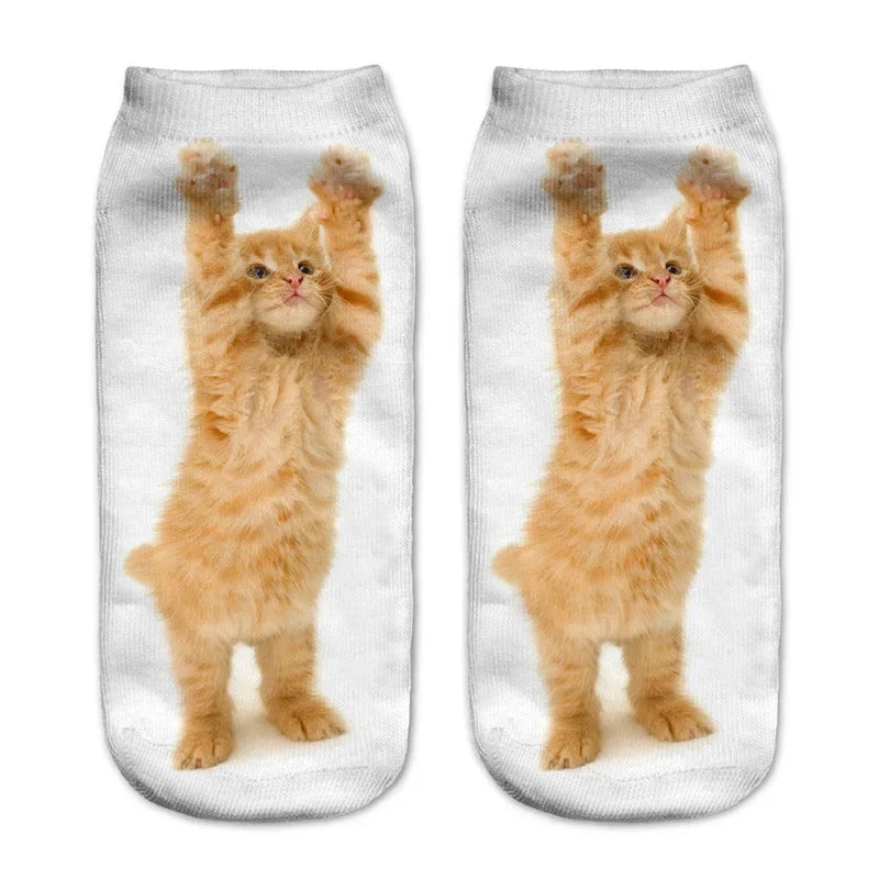 New 3D Print Funny Cute Cartoon Kitten Unisex Creative Colorful Multiple Cat Face Happy Low Ankle Socks For Women Dropship