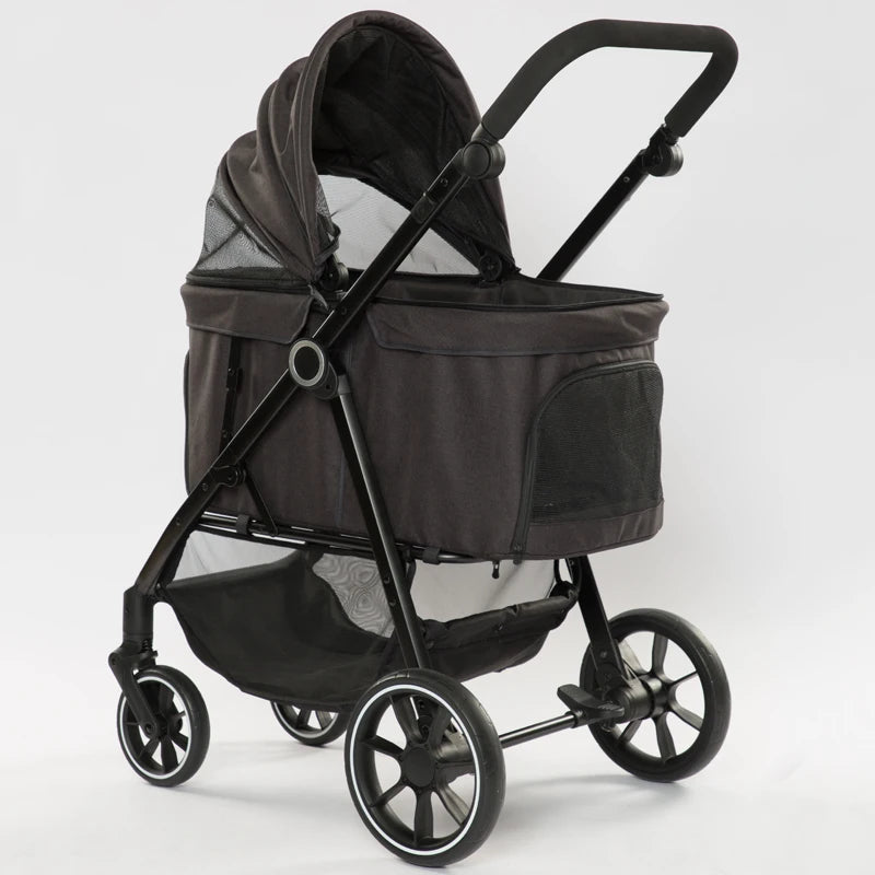 Luxury Pet Stroller Detachable and Folding Carrier Small Medium Dogs And Cats Trailer with Steel Pipe PC505 Large  Storage Bag