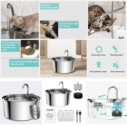 Intelligent Stainless Steel Cat Water Fountain Automatic Drinker For Cats Feeder Pet Water Dispenser Drinking Fountain For Cats