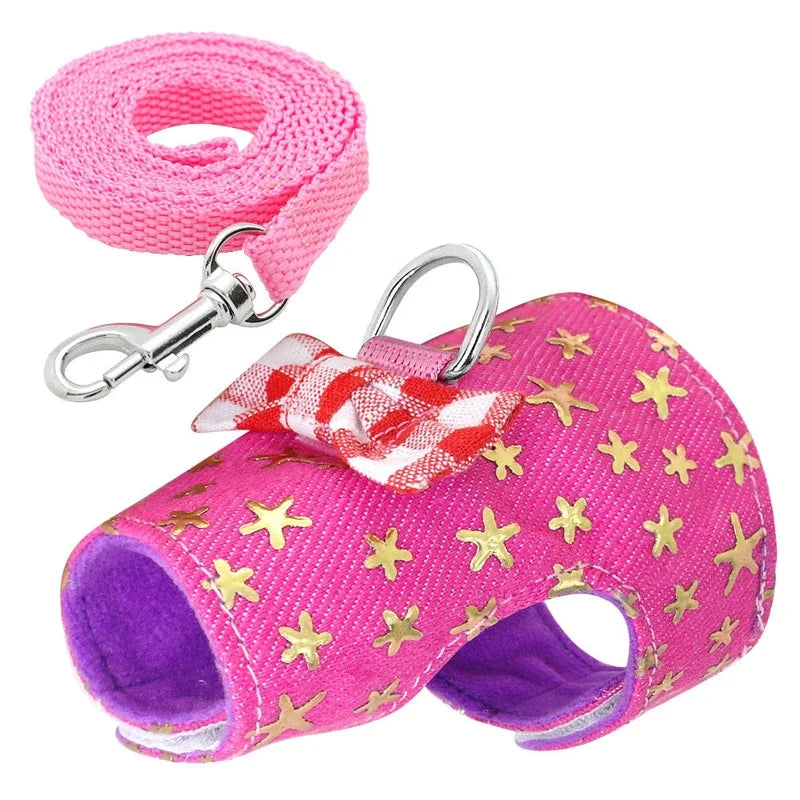 Small Pet Rabbit Hamster Bowtie Striped Star Harness Vest Leash Traction Rope for Baby Ferrets Pet Rats Bowknot Chest Strap