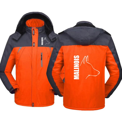 2024 New Silly Dog Belgian Malinois Men Hooded Casual Thickened Coat Outdoor Windproof Warm Cold Prevention Windbreaker Jacket