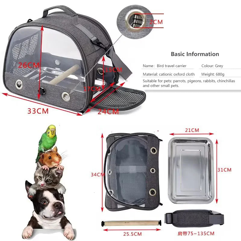 Bird Travel Carrier Portable Transport Bird Cage With Stainless Steel Tray Small Pet Multi-functional Parrot Bird Bag Outdoor