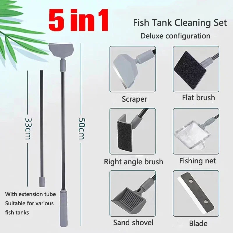 Aquarium Algae Tank Cleaner Set Fish Tanks Cleaning Tools Kit Aquarium Cleaner Fish Tank Net Scraper Sponge Accessories