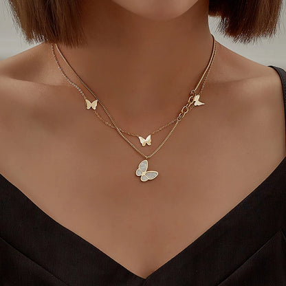 Multilayer Vintage Butterfly Necklace For Women Gold Color 316L Stainless Steel Blade Snake Chain Charms Choker Jewelry Gift