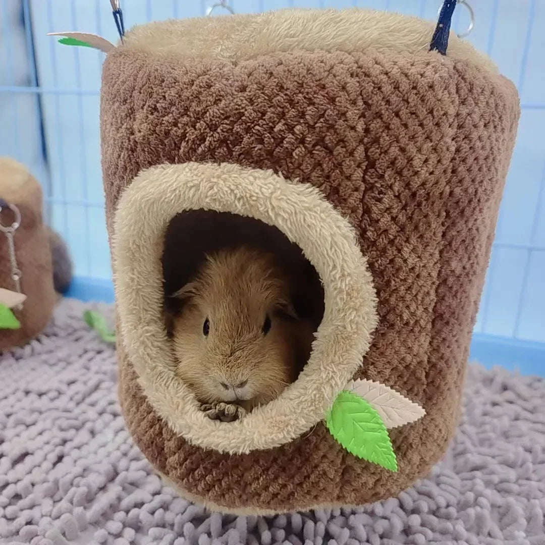 Small Animals Pet House Hamster Nest Stump Shaped Round Hang Hammock Guinea Pig Ferret Squirrel Rabbit Winter Warm Cotton Beds