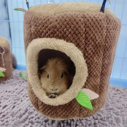 小動物寵物屋倉鼠窩樹樁形圓形吊床豚鼠雪貂松鼠兔子冬季保暖棉床