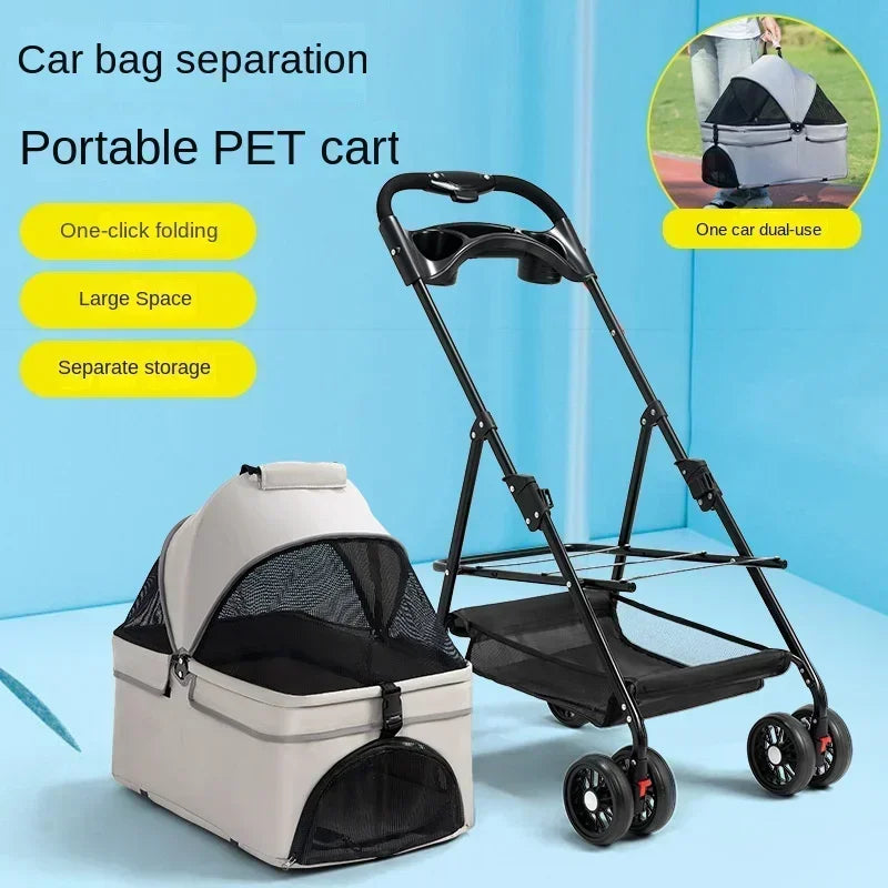 Pet Cart, Dog, Cat, Teddy Baby Stroller, Small Pet Cart, Lightweight and Foldable for Outdoor Travel