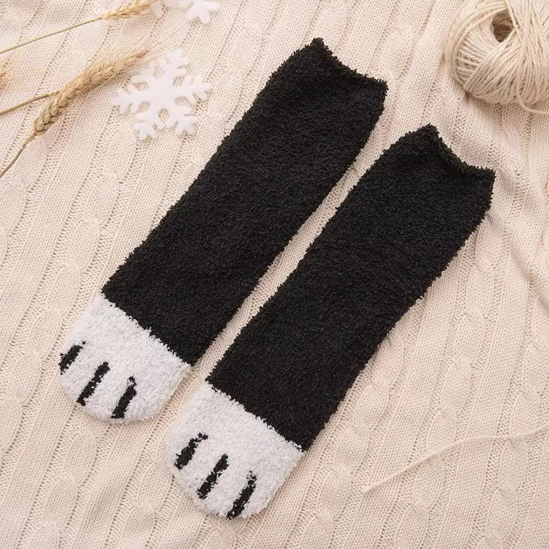 Women Winter Warm Fluffy Socks Cute Animal Claw Cat Paw Footprint Fuzzy Socks Female Thick Coral Fleece Home Floor Sleep Socks