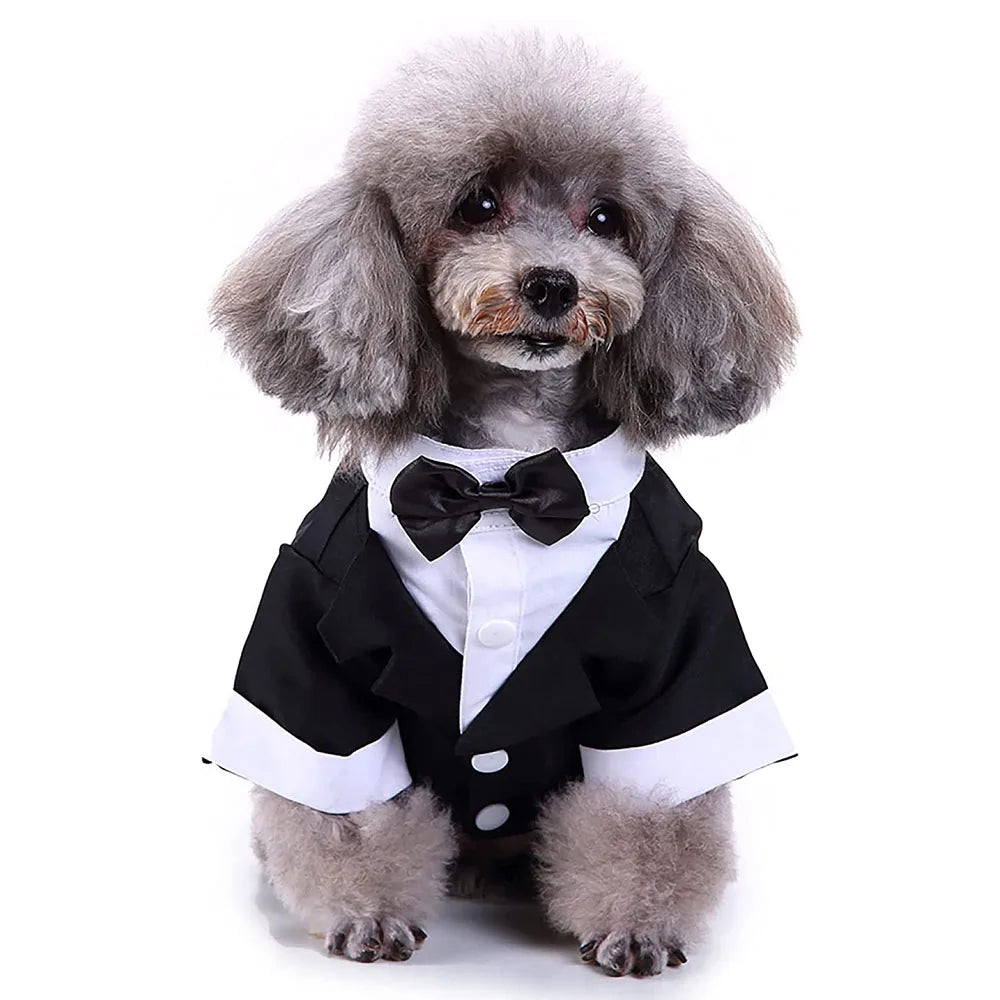 Dog Tuxedo Formal Dog Clothes Shirt Costume Wedding Attire Party Bow Tie Suit for Dogs Cat Outfit Birthday Christmas Pet Costume