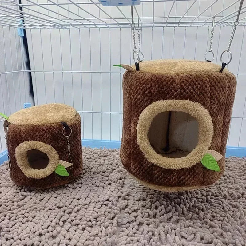 Small Animals Pet House Hamster Nest Stump Shaped Round Hang Hammock Guinea Pig Ferret Squirrel Rabbit Winter Warm Cotton Beds