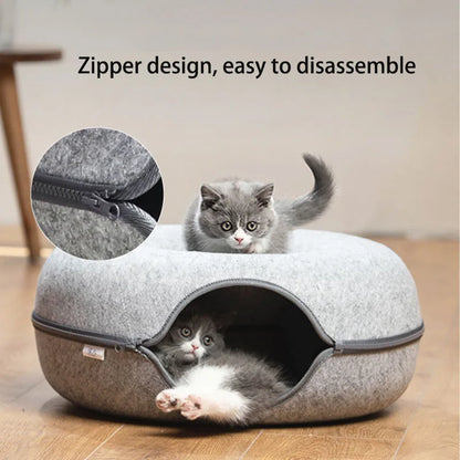 Donut Cat Bed Pet Cat Tunnel Interactive Play Toy Cat House Dual Use Ferrets Rabbit Bed Tunnels Indoor Toys Kitten Training Toy