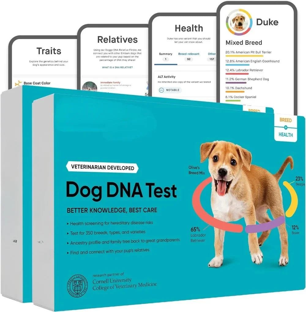 Breed Health Kit (2 Pack) Dog DNA Test Discover Breed  Ancestry Relative Finder  Genetic Health Traits COI Pet Test Strips