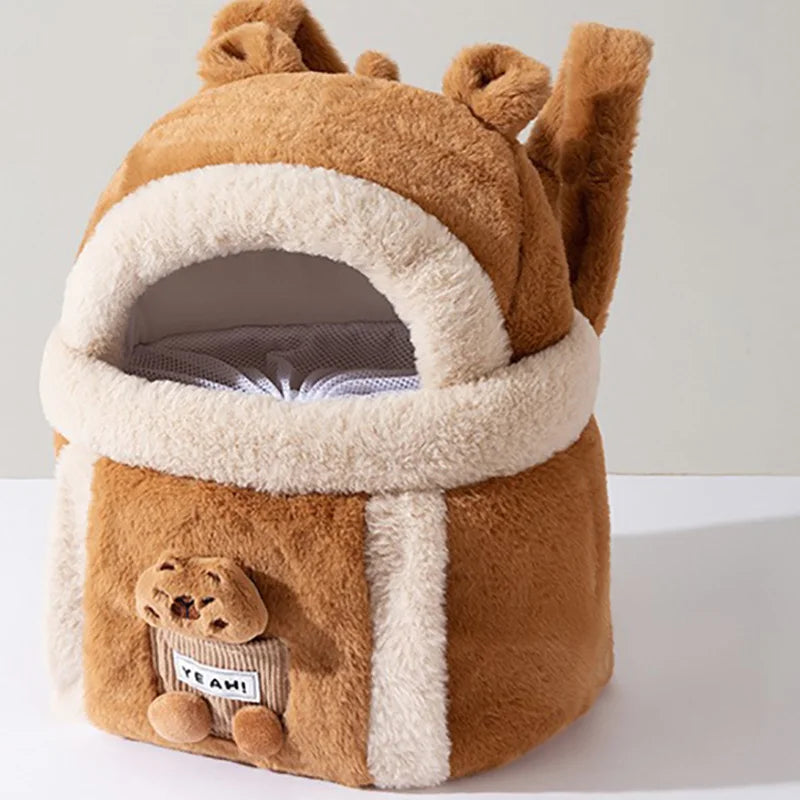 Kangaroo Carring Bag for Dogs Plush Keep warm bag Puppy Bicycle Moving Backpack  Pet Anti-escape Carrier Large Cat transporting