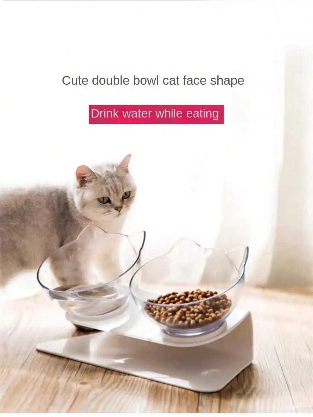 Slanted Mouth Cat Bowl, Neck Protector, Cat Double Bowl, Pet Transparent Bowl, Cat Food Bowl, Pet Supplies, Cat Ear Bowl, Dog Food Bowl