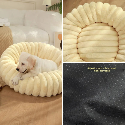 Round Plush Dog Bed for Medium Pets, Winter Soft Nest