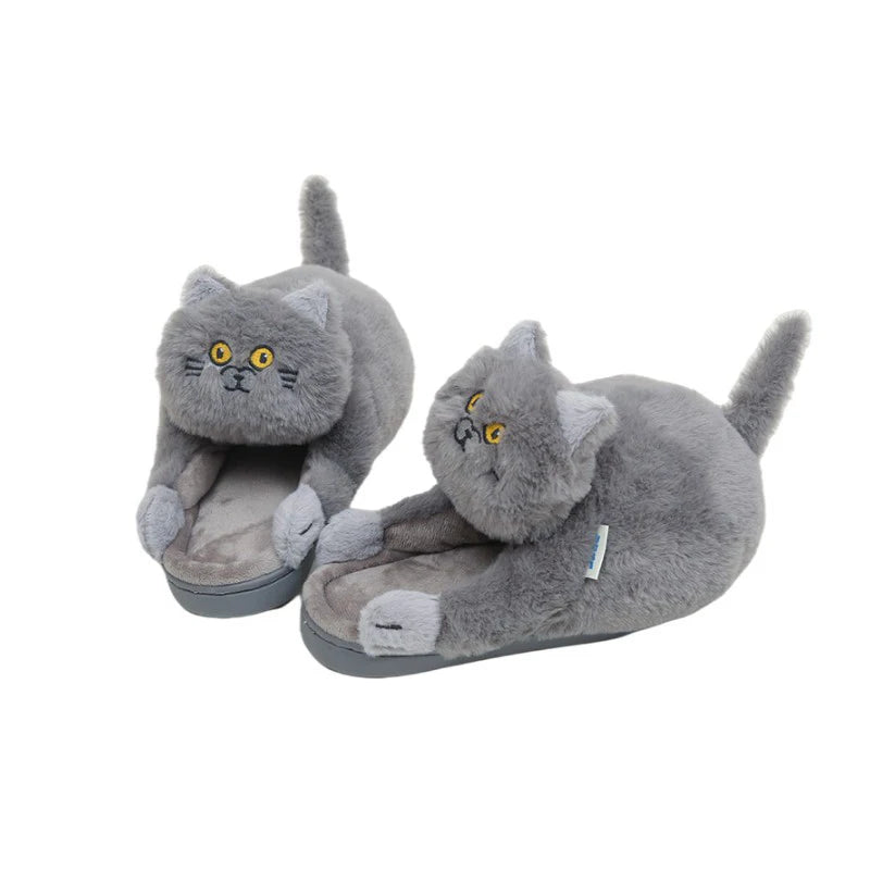 Cute Hug Cat Slippers British Shorthair Cat Design Winter Home Slides Kawaii Floor Shoes Furry Slippers Funny Cute Gift Slippers