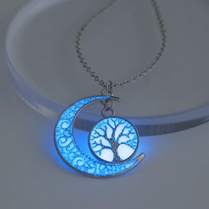 Luminous Glowing Lotus Cat Snake Ox Elephant Pendant Necklace Glow In The Dark Tree Necklace for Men Women  Halloween Gift