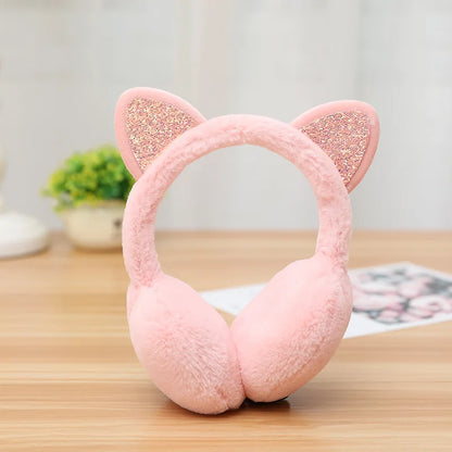 New Lovely Winter Warm Cat Ear Warmers Glitter Ears Plush Earmuffs for Women Playful Girls Ear Muffs Cold Protection Warm Hot