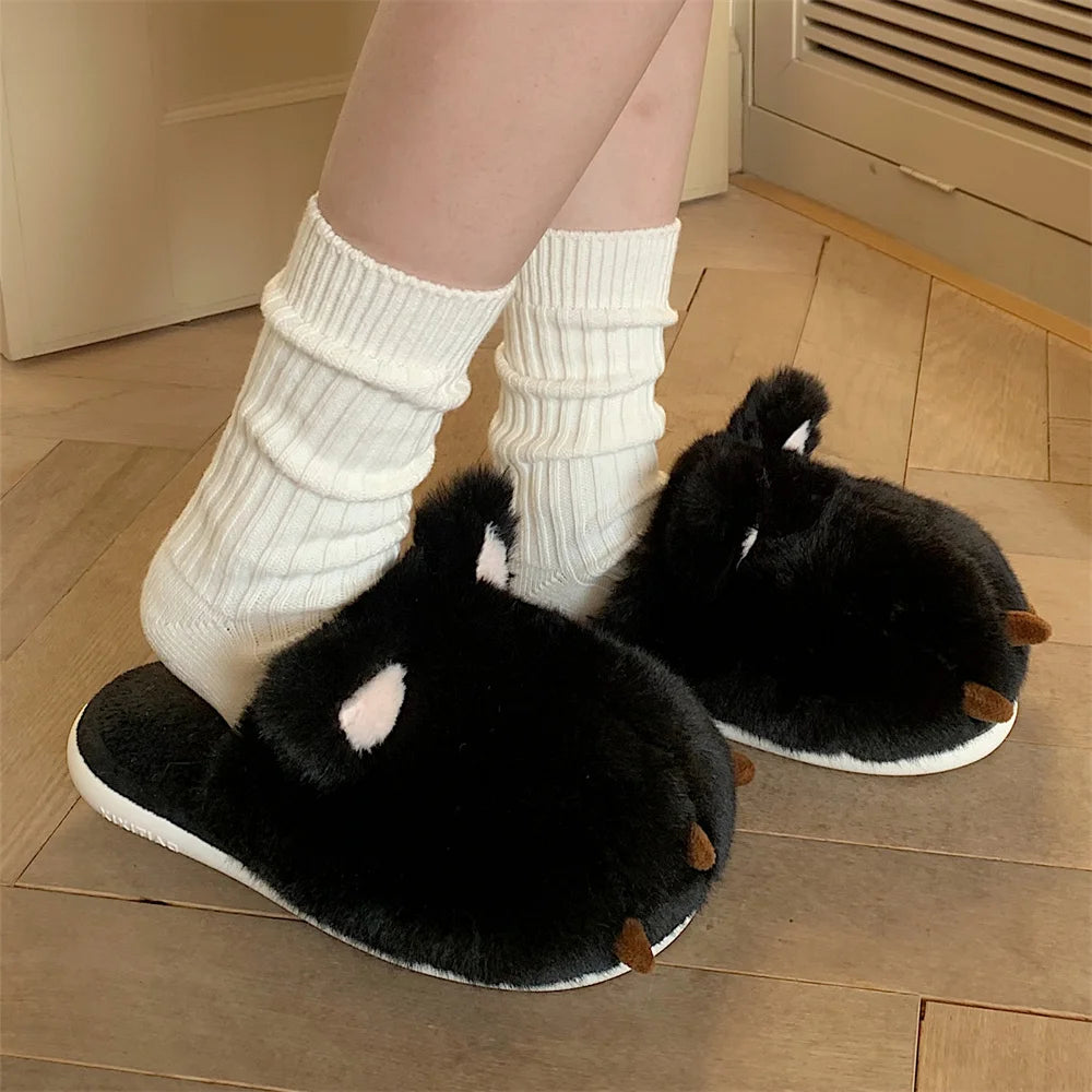 Cute Warm Cat Paw Cotton Slippers For Women's 2022 Winter Home Plush Anti-skid Slipper Funny Household Shoes