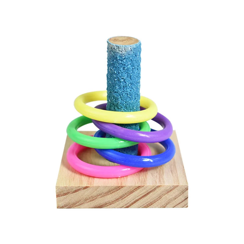 Bird Training Toys Set Wooden Block Puzzle Toys For Parrots Colorful Plastic Rings Intelligence Training Chew Toy Bird Supplies