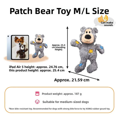 Kong Patch Bear Chew Resistant Plush Toy Sound Making Stress Relief Tug of War for Puppies And Adult Dogs Pet Toys Short Plush