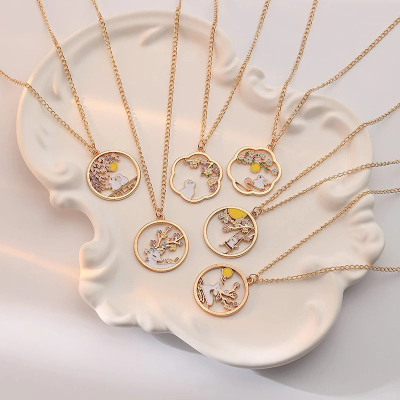 Cute Cat Bunny Sika Deer Necklace for Women Kids Fashion Cartoon DIY Animal Pendant Necklace Party Jewelry Accessories Gift