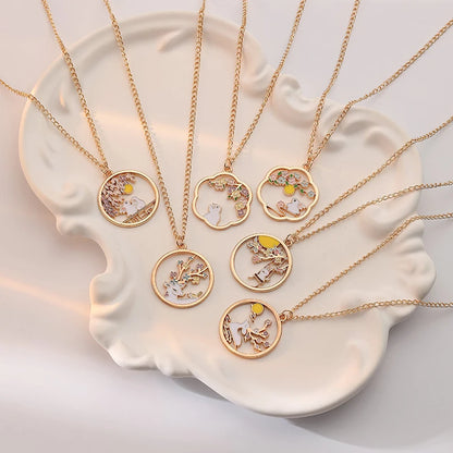 Cute Cat Bunny Sika Deer Necklace for Women Kids Fashion Cartoon DIY Animal Pendant Necklace Party Jewelry Accessories Gift