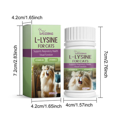 L-Lysine Cat Health Tablets- Immune Support for Feline Herpes & Respiratory Care, Calcium Absorption Aid