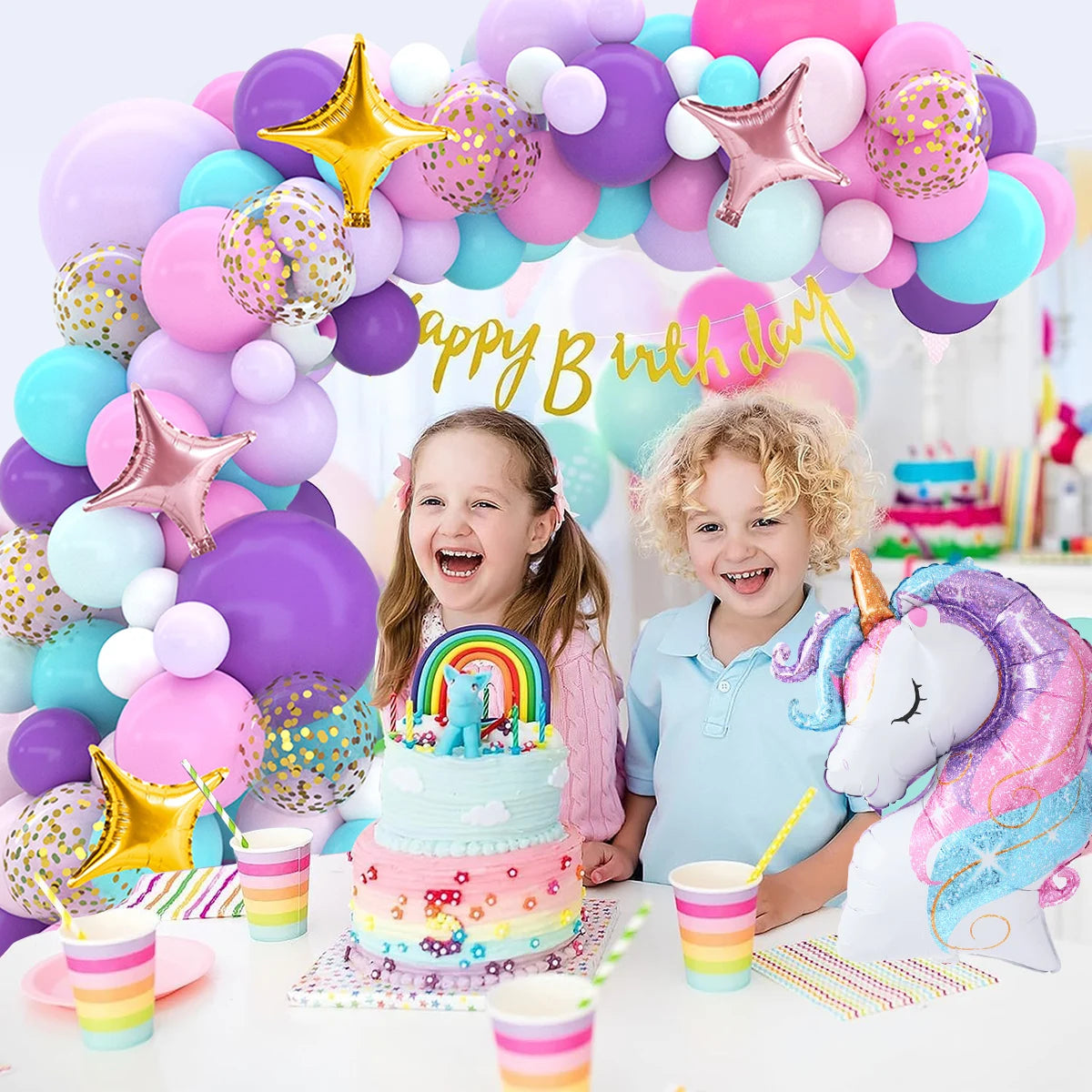 Rainbow Unicorn Balloons Garland Arch Kit Unicorn Birthday Party Decor Kids Wedding Birthday Supplies Baby Shower Latex Balloons